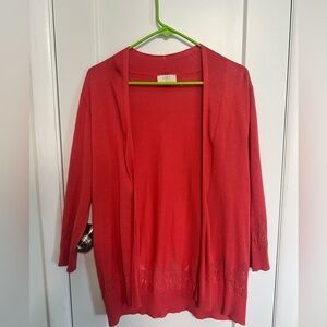 LOFT Women's Orange Open Front Sweater - Light and Airy. 3/4 Sleeves Large‎